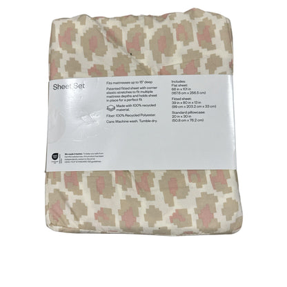 Set of 6 Home Essentials Bundle Twin XL Sheet Set, White Body Pillow Cover,  Pink Bath Rug, Washcloth, Bedskirt, & Bath Sponge