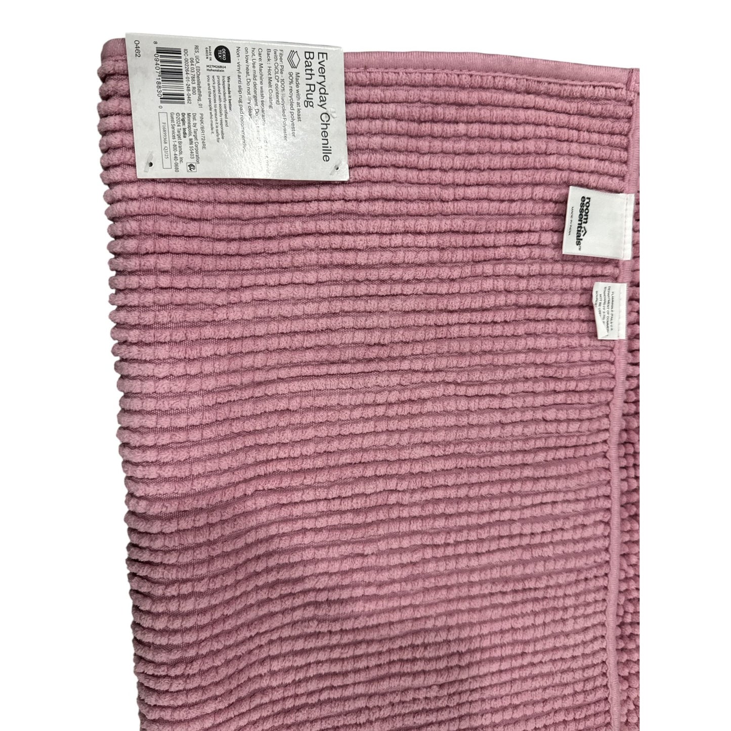 Set of 6 Home Essentials Bundle Twin XL Sheet Set, White Body Pillow Cover,  Pink Bath Rug, Washcloth, Bedskirt, & Bath Sponge