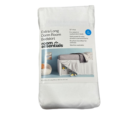 Set of 6 Home Essentials Bundle Twin XL Sheet Set, White Body Pillow Cover,  Pink Bath Rug, Washcloth, Bedskirt, & Bath Sponge