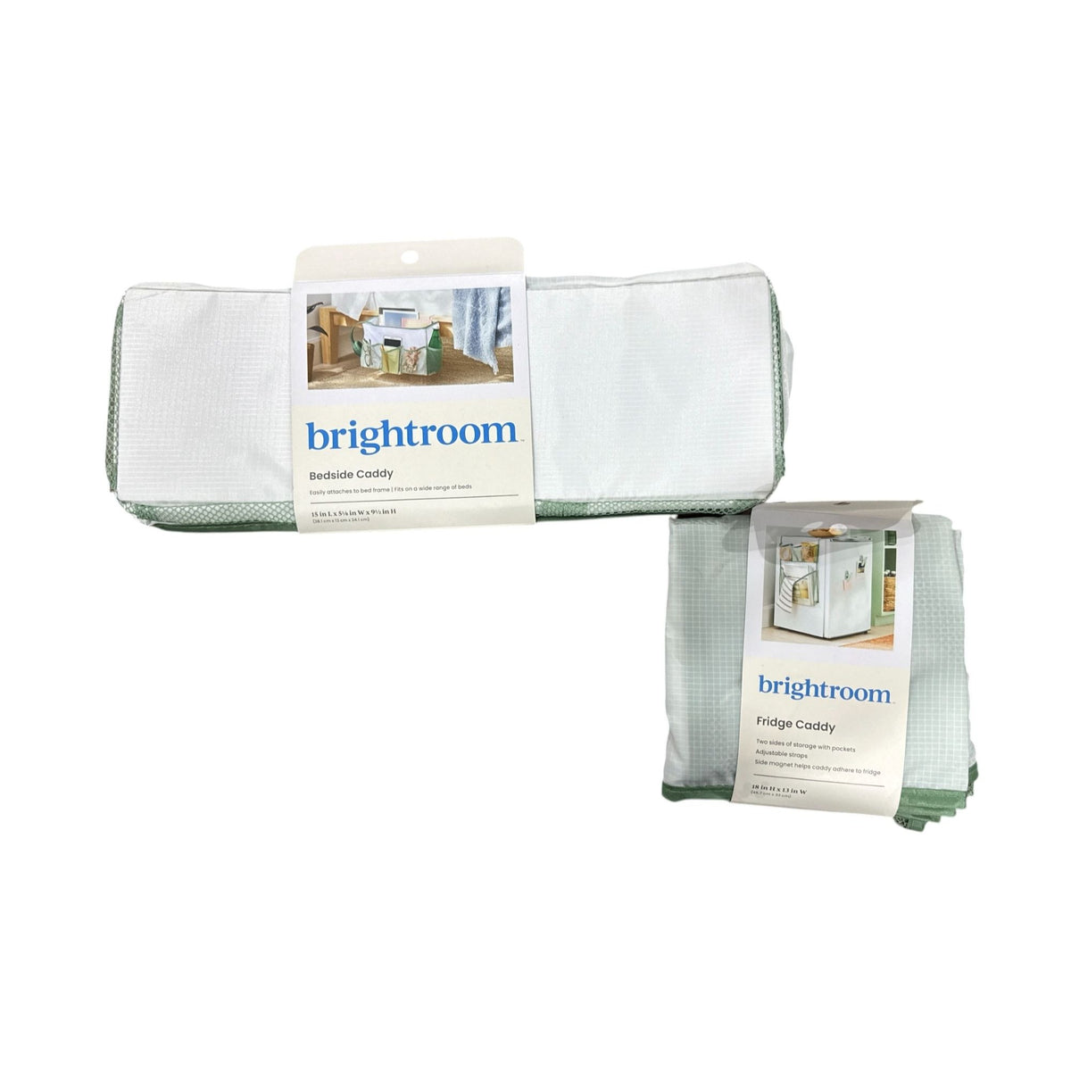 Brightroom Bedside Caddy & Fridge Caddy Set With Adjustable Storage Magnetic Attachment Green/White Durable Fabric