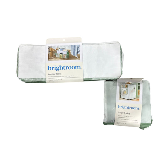 Brightroom Bedside Caddy & Fridge Caddy Set With Adjustable Storage Magnetic Attachment Green/White Durable Fabric
