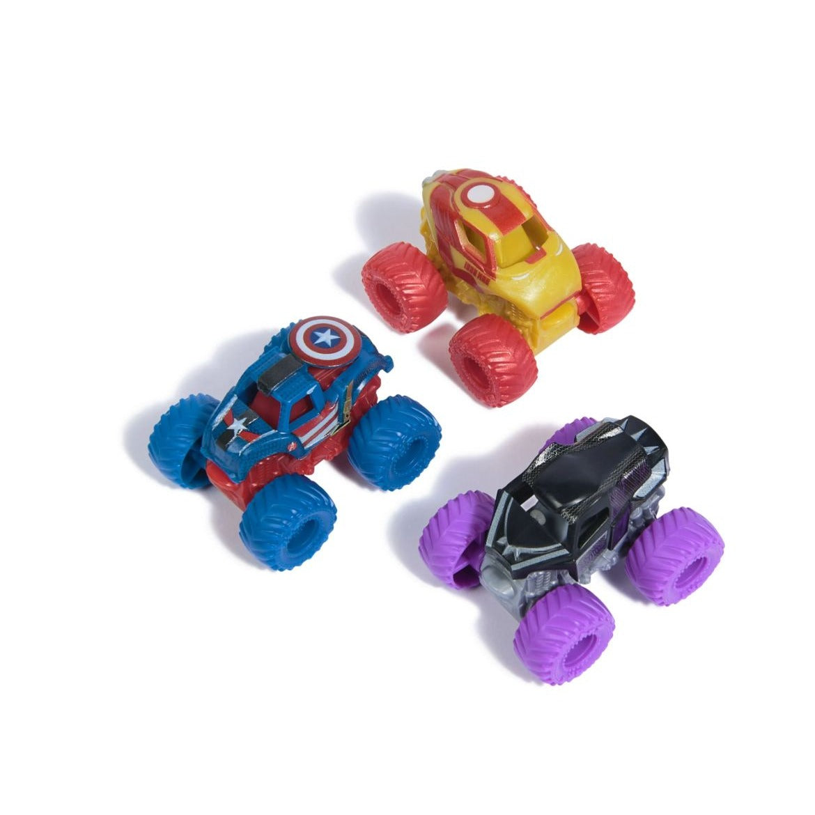 Monster Jam Marvel Mini Monster Trucks 2-Pack Series 1 Featuring Black Panther, Thor, Iron Man & Captain America & War Machine