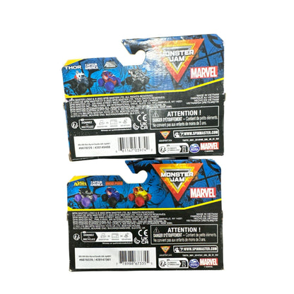 Monster Jam Marvel Mini Monster Trucks 2-Pack Series 1 Featuring Black Panther, Thor, Iron Man & Captain America & War Machine
