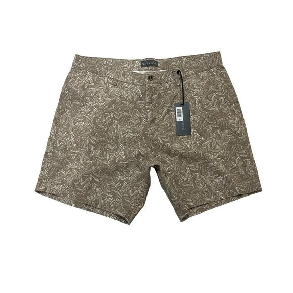 SLATE & STONE Men's Khaki Palm Print 7" Cotton Twill Short 36