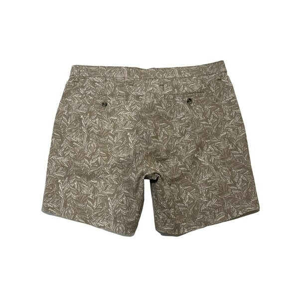 SLATE & STONE Men's Khaki Palm Print 7" Cotton Twill Short 36