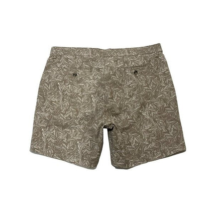 SLATE & STONE Men's Khaki Palm Print 7" Cotton Twill Short 36