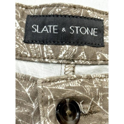 SLATE & STONE Men's Khaki Palm Print 7" Cotton Twill Short 36
