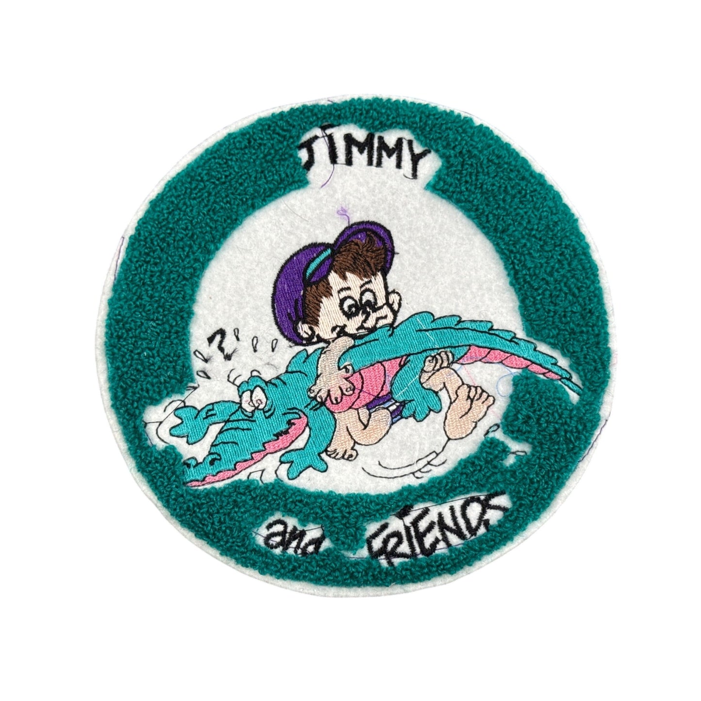 Jimmy & Friends Embroidered Patch Boy Wrestling Alligator Teal & White 5" Round