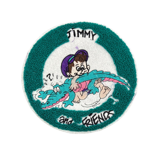 Jimmy & Friends Embroidered Patch Boy Wrestling Alligator Teal & White 5" Round