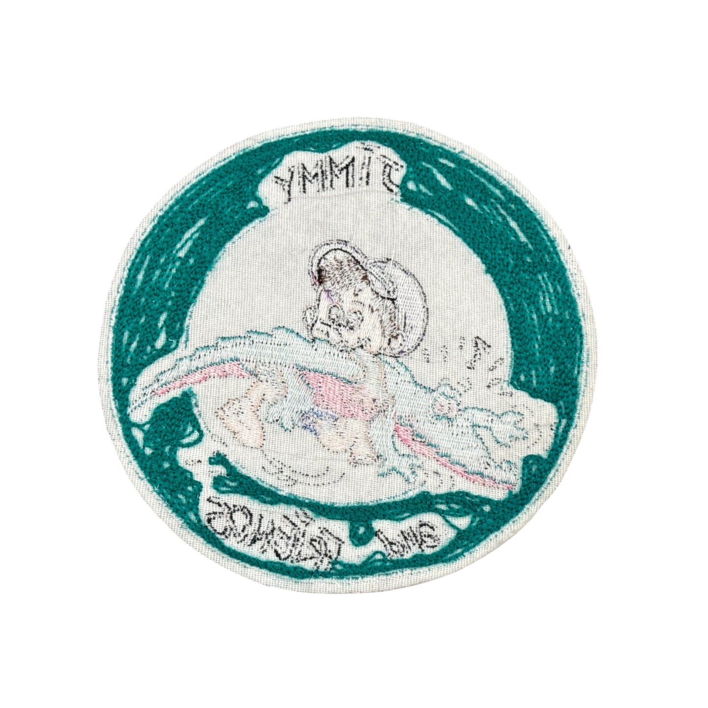 Jimmy & Friends Embroidered Patch Boy Wrestling Alligator Teal & White 5" Round