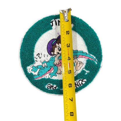 Jimmy & Friends Embroidered Patch Boy Wrestling Alligator Teal & White 5" Round