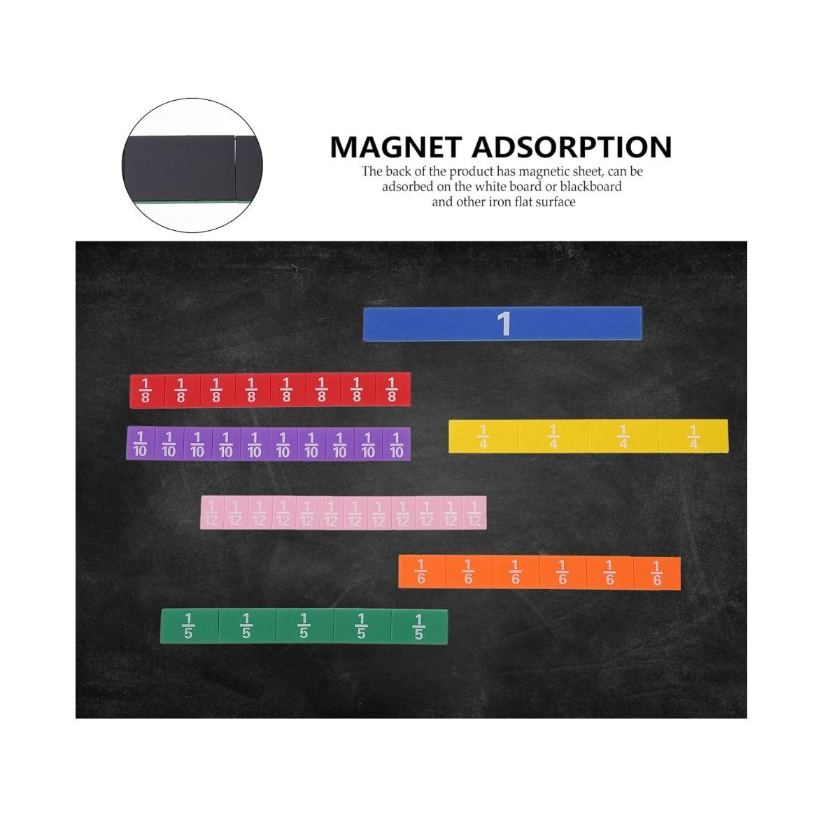1 Set Magnetic Fraction Tile Montessori Math Materials for Kids to Learn Fraction Equivalence Math