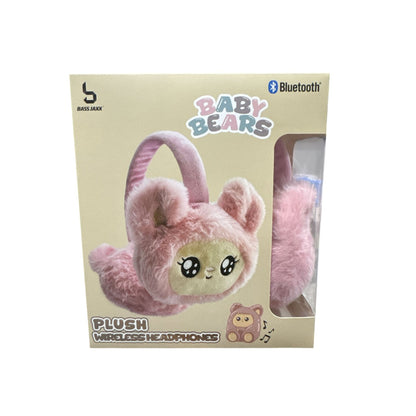 Baby Bears Plush Wireless Bluetooth Headphones With Adjustable Headband Soft Cushion Pink Compatible With iPhone, iPad & Android Devices