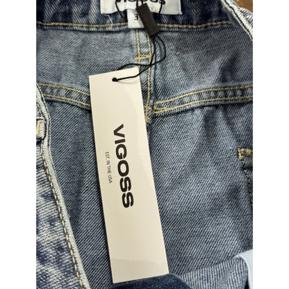 Vigoss Star Print Denim Shorts Size 31 Blue High-Rise Casual Women's Summer Style