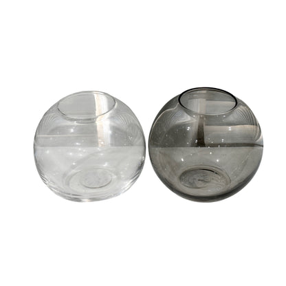 Round Glass Bubble Vases Set Of 2 Clear & Gray Decorative Bowls Small Modern Design