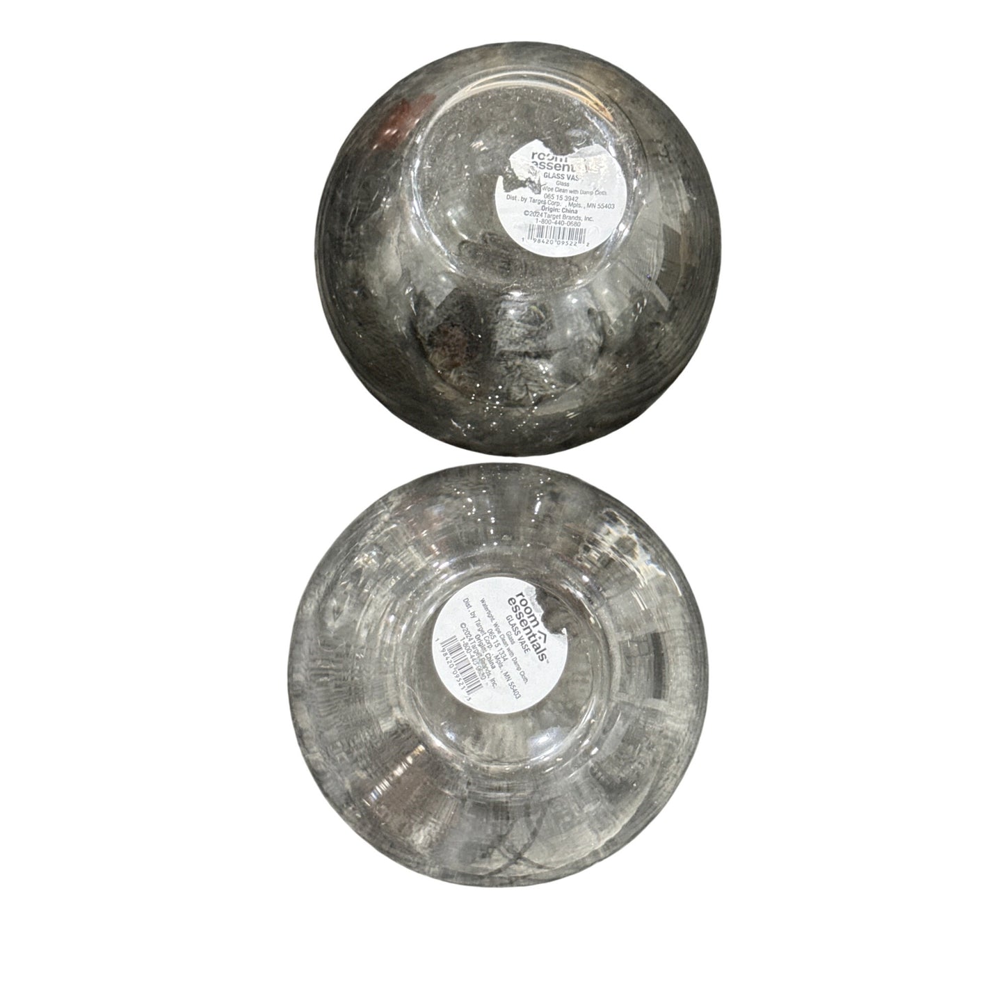Round Glass Bubble Vases Set Of 2 Clear & Gray Decorative Bowls Small Modern Design