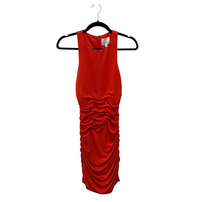 Cinq À Sept Orange Ruched Mini Dress With Sleeveless Design & Back Zipper Closure Size 6 Made Of Stretchy Fabric