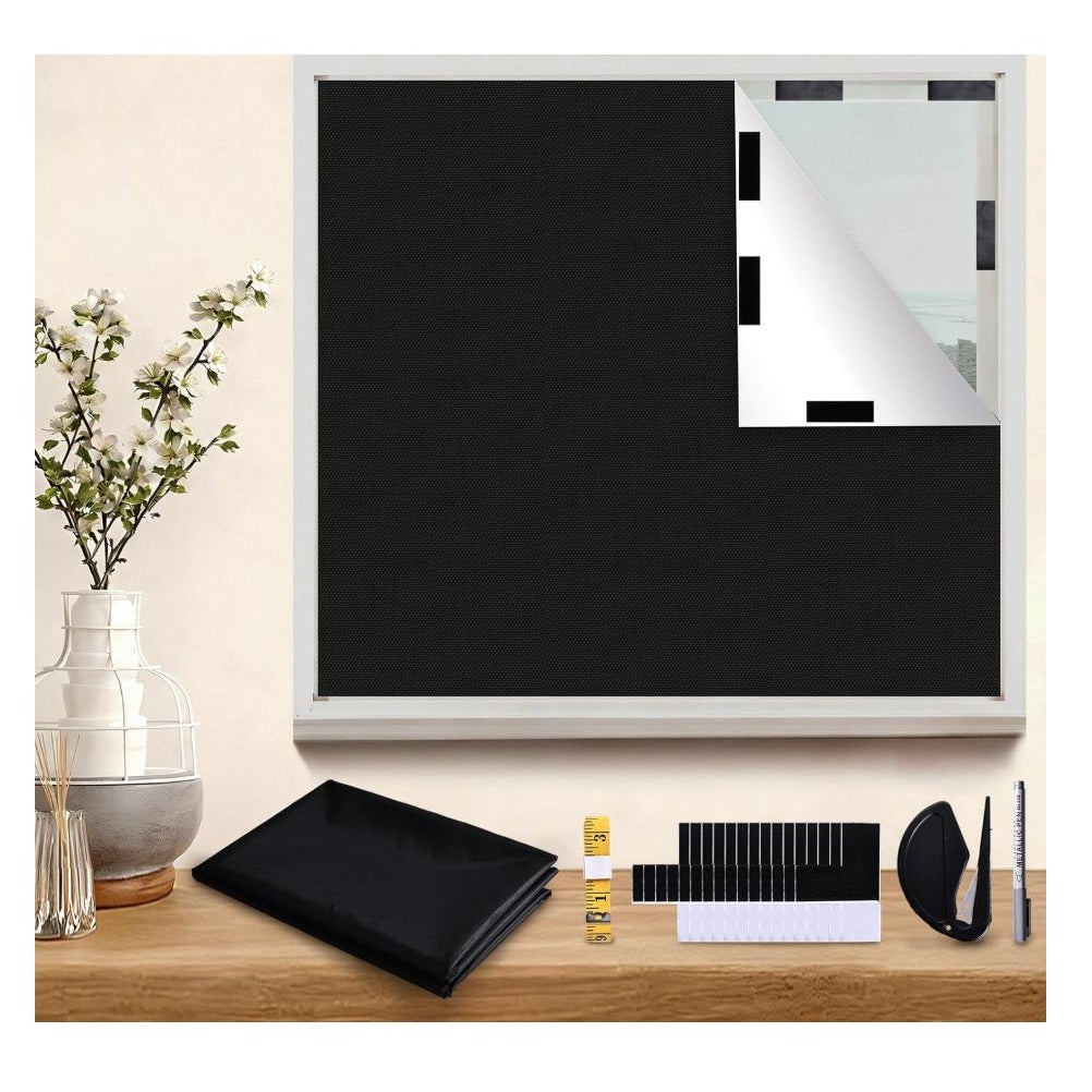 FanFanwin Temporary Blackout Window Cover, Portable DIY Window Blinds & Shades, for Travel Use RV Dorm(36''W x 72''H) BLACK