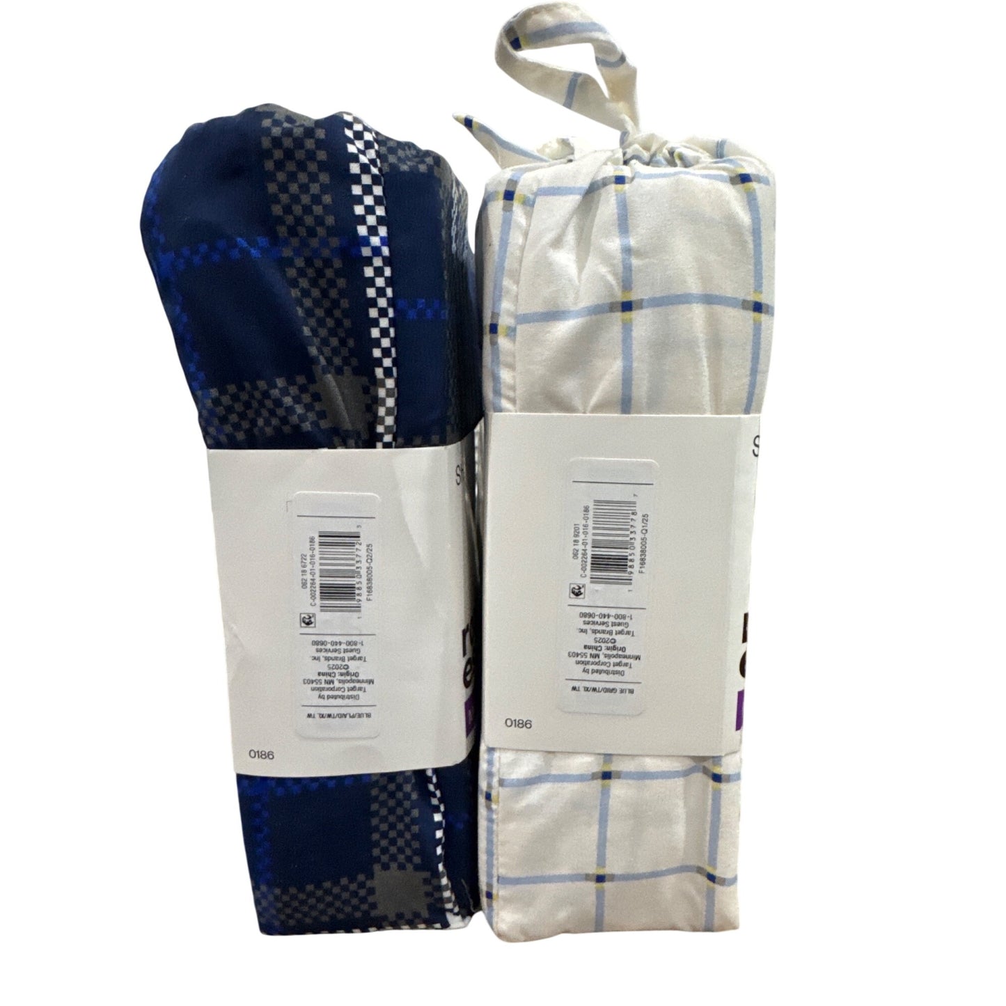 Room Essentials Twin XL Microfiber Sheet Set Blue & White Plaid Wrinkle-Resistant Recycled Polyester