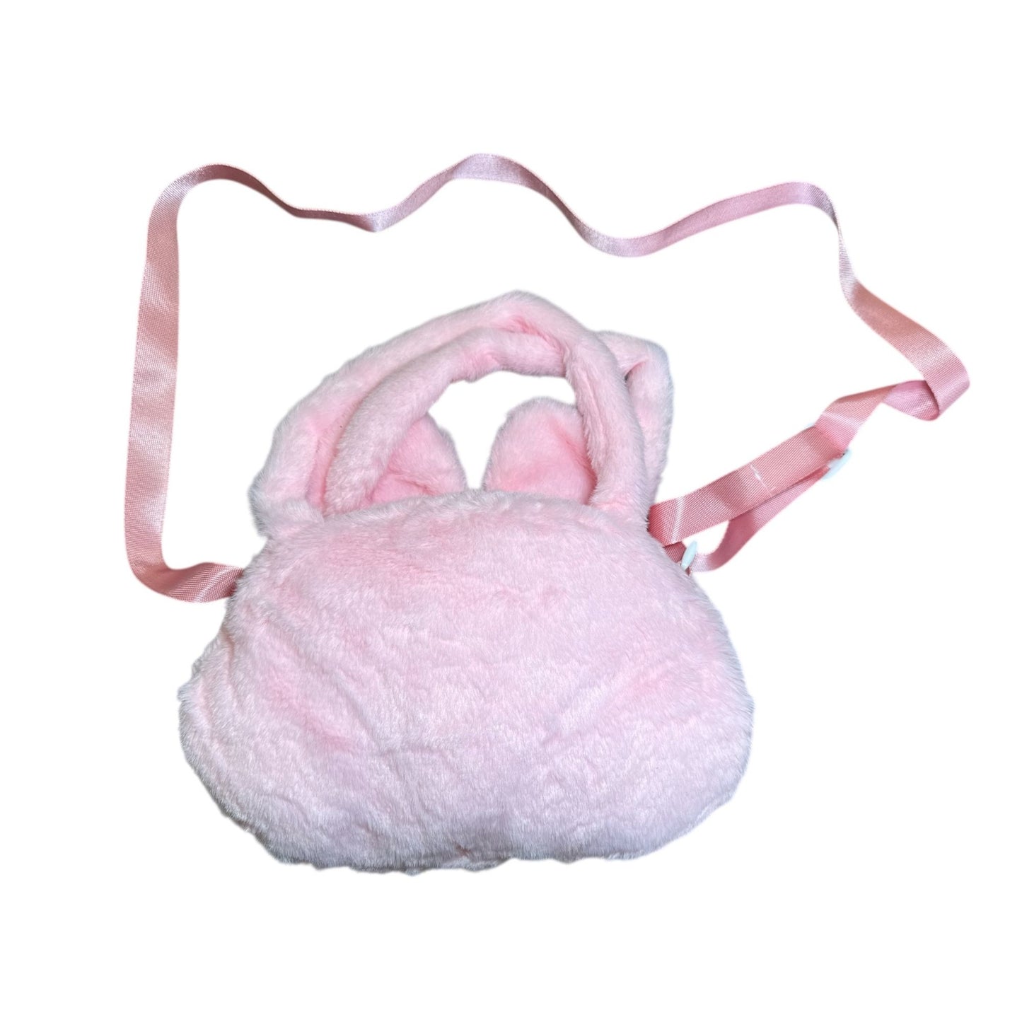 Cute Bunny-Shaped Pink Plush Crossbody Bag With Adjustable Strap & Zipper Closure For Kids Or Teens