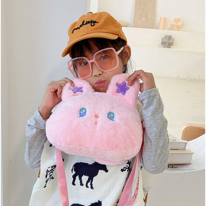 Cute Bunny-Shaped Pink Plush Crossbody Bag With Adjustable Strap & Zipper Closure For Kids Or Teens