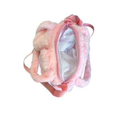 Cute Bunny-Shaped Pink Plush Crossbody Bag With Adjustable Strap & Zipper Closure For Kids Or Teens
