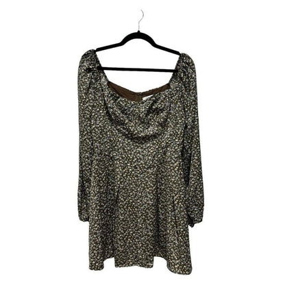 Floral Long-Sleeve Mini Dress With Sweetheart Neckline By Lush Brown & Lilac Size Large