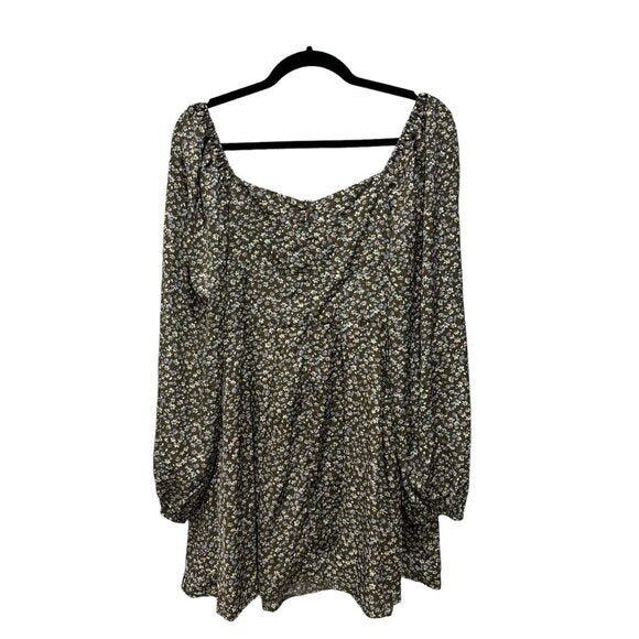 Floral Long-Sleeve Mini Dress With Sweetheart Neckline By Lush Brown & Lilac Size Large
