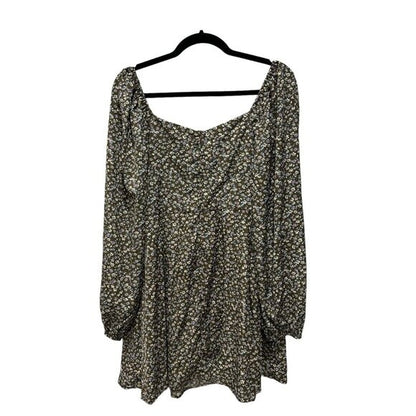 Floral Long-Sleeve Mini Dress With Sweetheart Neckline By Lush Brown & Lilac Size Large