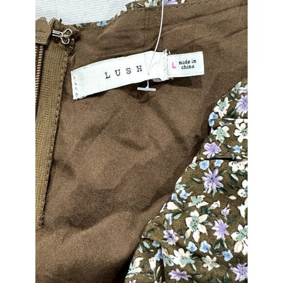 Floral Long-Sleeve Mini Dress With Sweetheart Neckline By Lush Brown & Lilac Size Large