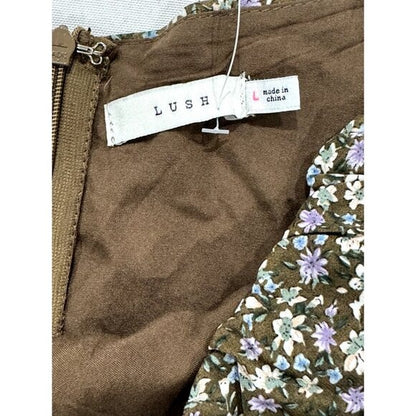 Floral Long-Sleeve Mini Dress With Sweetheart Neckline By Lush Brown & Lilac Size Large