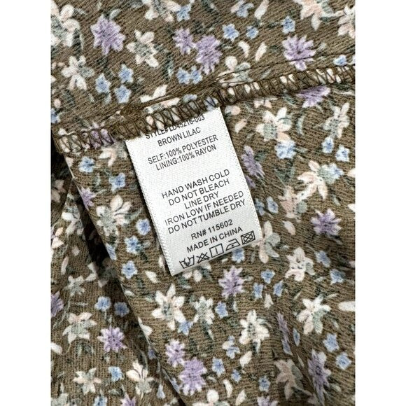 Floral Long-Sleeve Mini Dress With Sweetheart Neckline By Lush Brown & Lilac Size Large