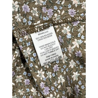 Floral Long-Sleeve Mini Dress With Sweetheart Neckline By Lush Brown & Lilac Size Large