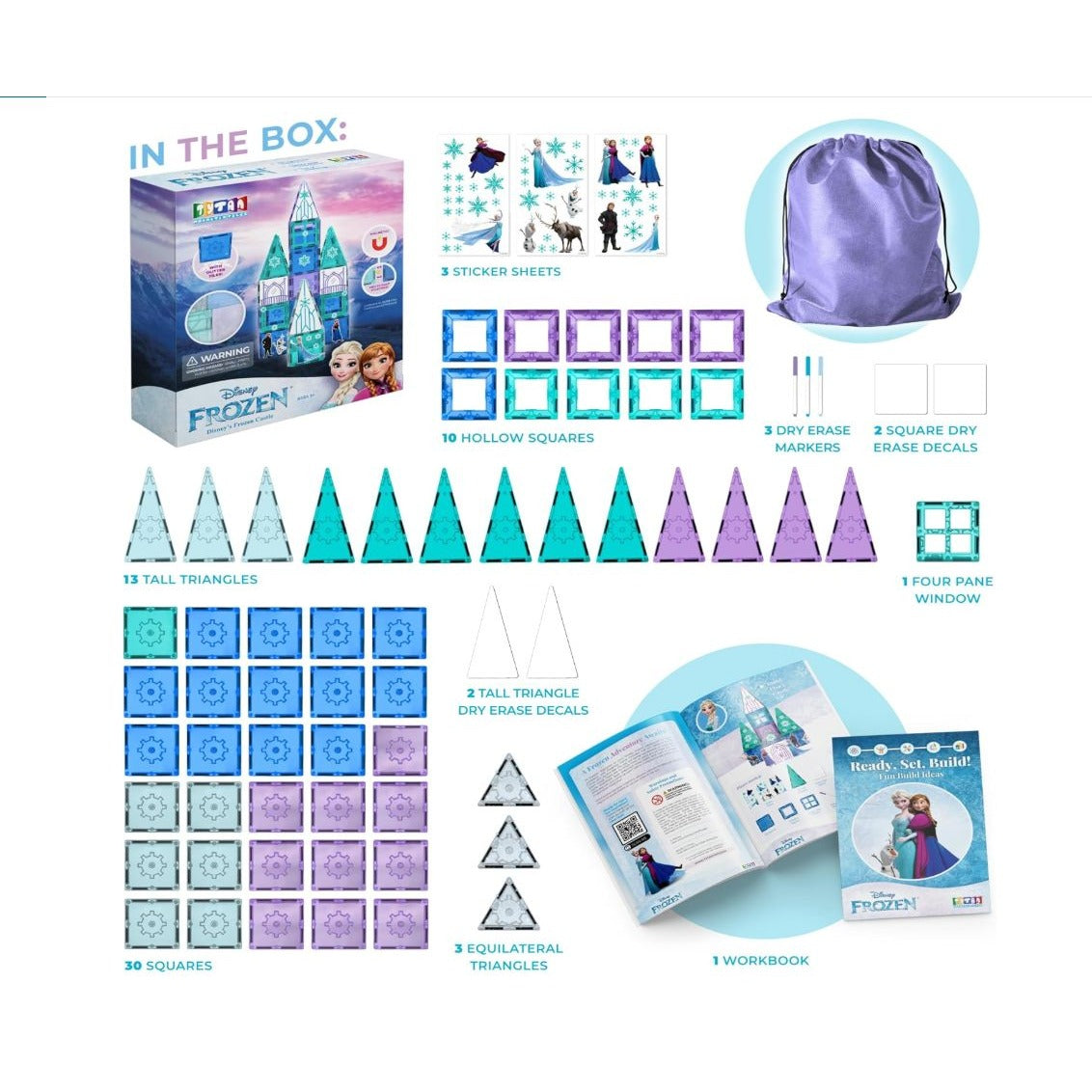 Disney Frozen Magnetic Tiles Castle Building Set By Tytan With Glitter Tiles - Ages 3+