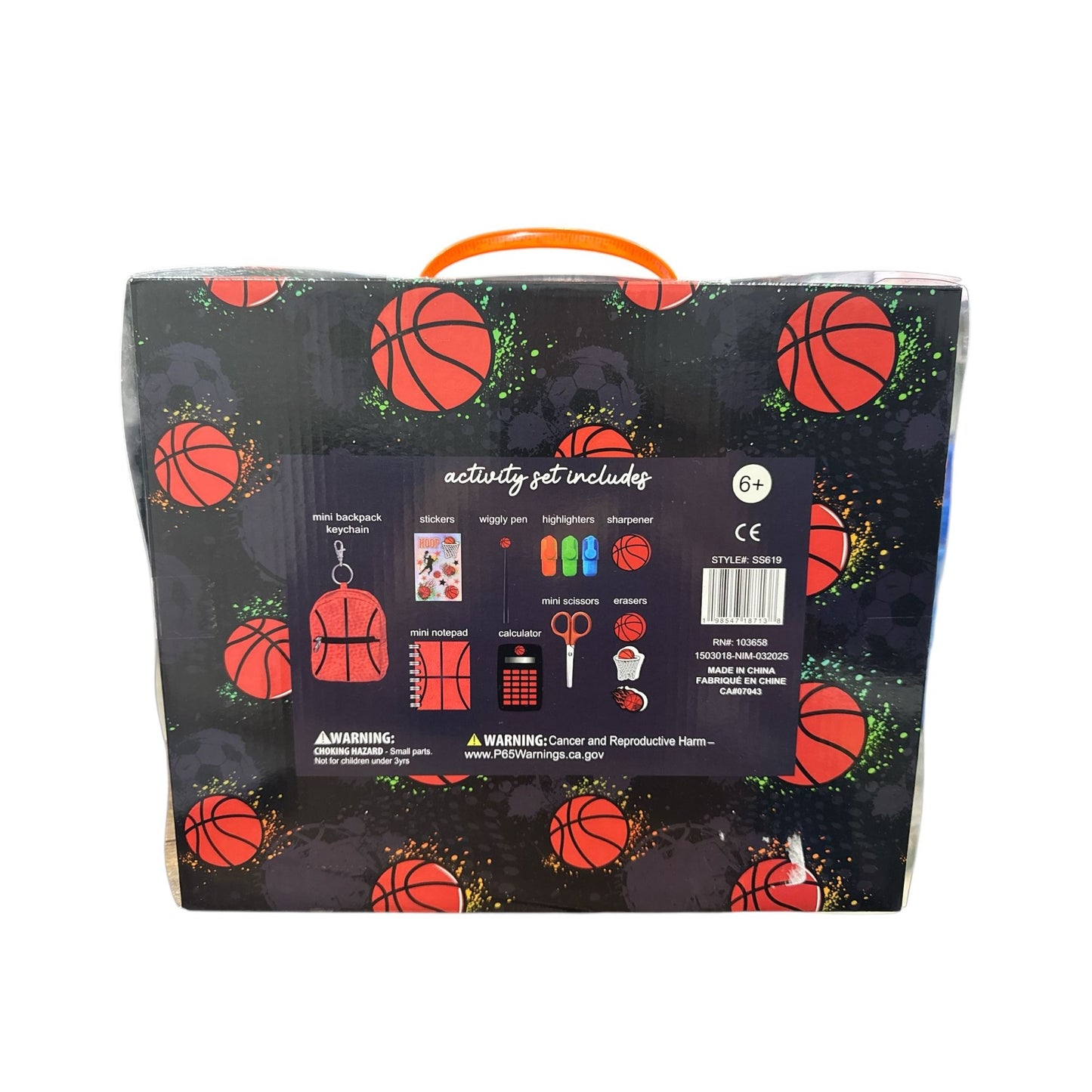 Basketball-Themed Stationery Set With Mini Backpack, Notebook Calculator, Scissors, Stickers, Erasers, Highlighters, Pen & Sharpener