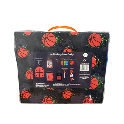 Basketball-Themed Stationery Set With Mini Backpack, Notebook Calculator, Scissors, Stickers, Erasers, Highlighters, Pen & Sharpener