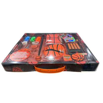 Basketball-Themed Stationery Set With Mini Backpack, Notebook Calculator, Scissors, Stickers, Erasers, Highlighters, Pen & Sharpener