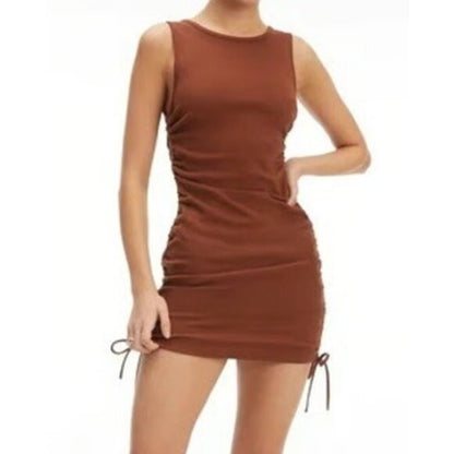 GOOD AMERICAN Women Brown Ruched Tank Mini Dress 4