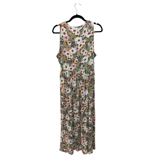 Fourteenth Place Floral Sleeveless Maxi Dress In Multicolor With Pleated Skirt & Back Keyhole Closure. LARGE