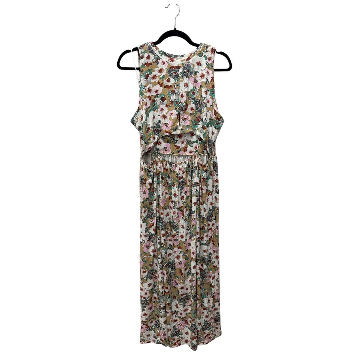 Fourteenth Place Floral Sleeveless Maxi Dress In Multicolor With Pleated Skirt & Back Keyhole Closure. LARGE