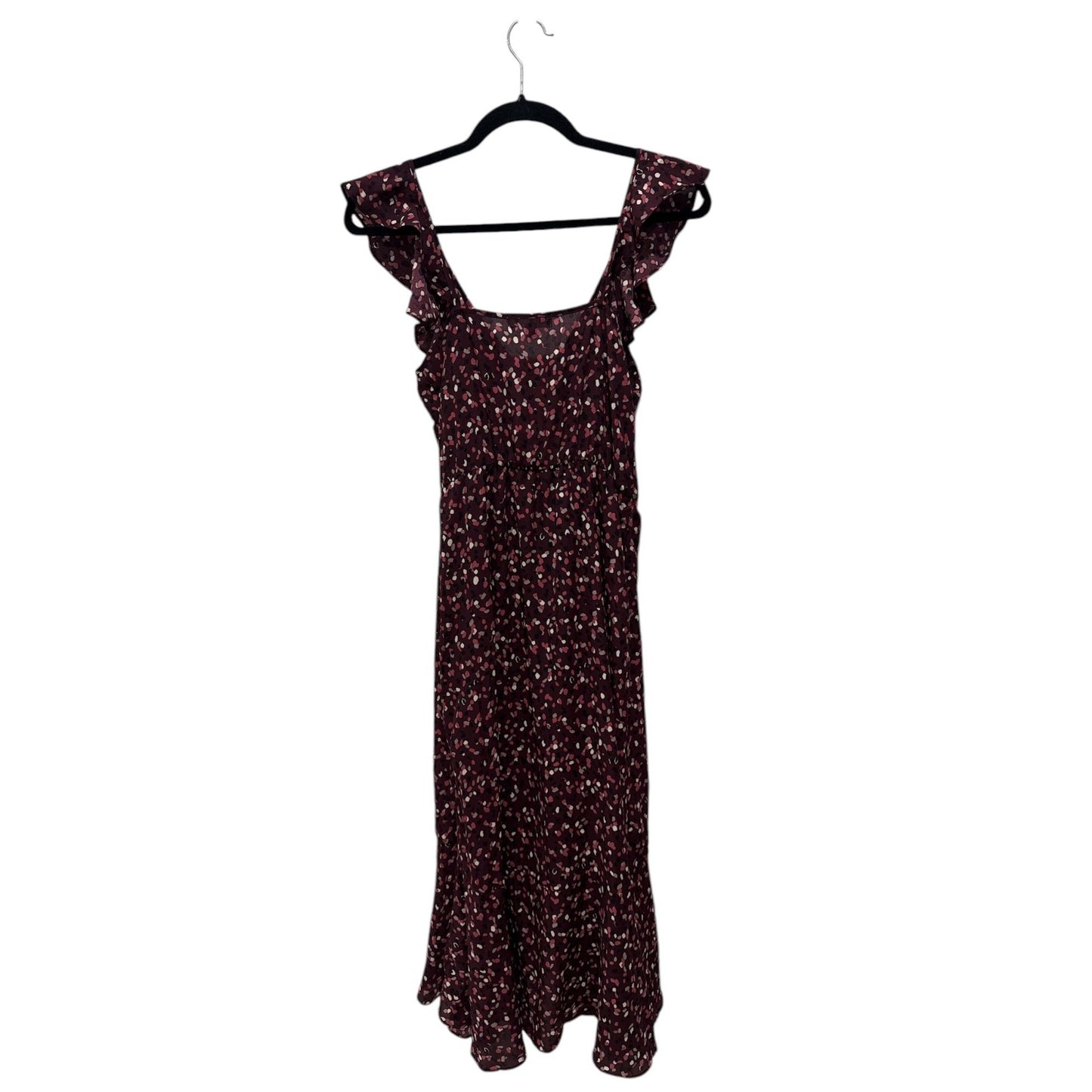 Socialite Burgundy Ruffle Wrap Midi Dress XS Floral Print