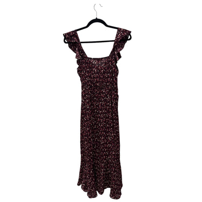 Socialite Burgundy Ruffle Wrap Midi Dress XS Floral Print