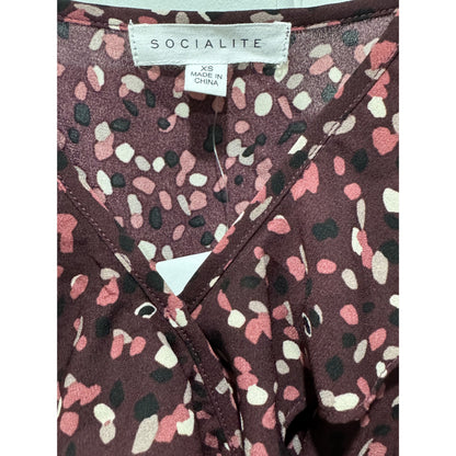 Socialite Burgundy Ruffle Wrap Midi Dress XS Floral Print