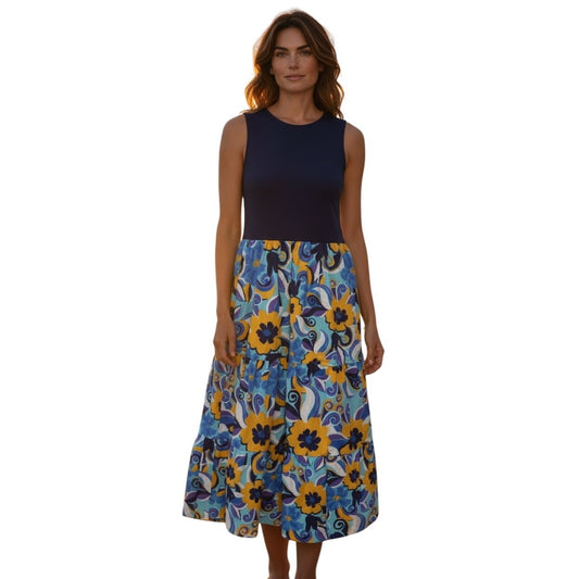 Donna Morgan Womens Floral Sleeveless Midi Dress Size 10 Multi-Color