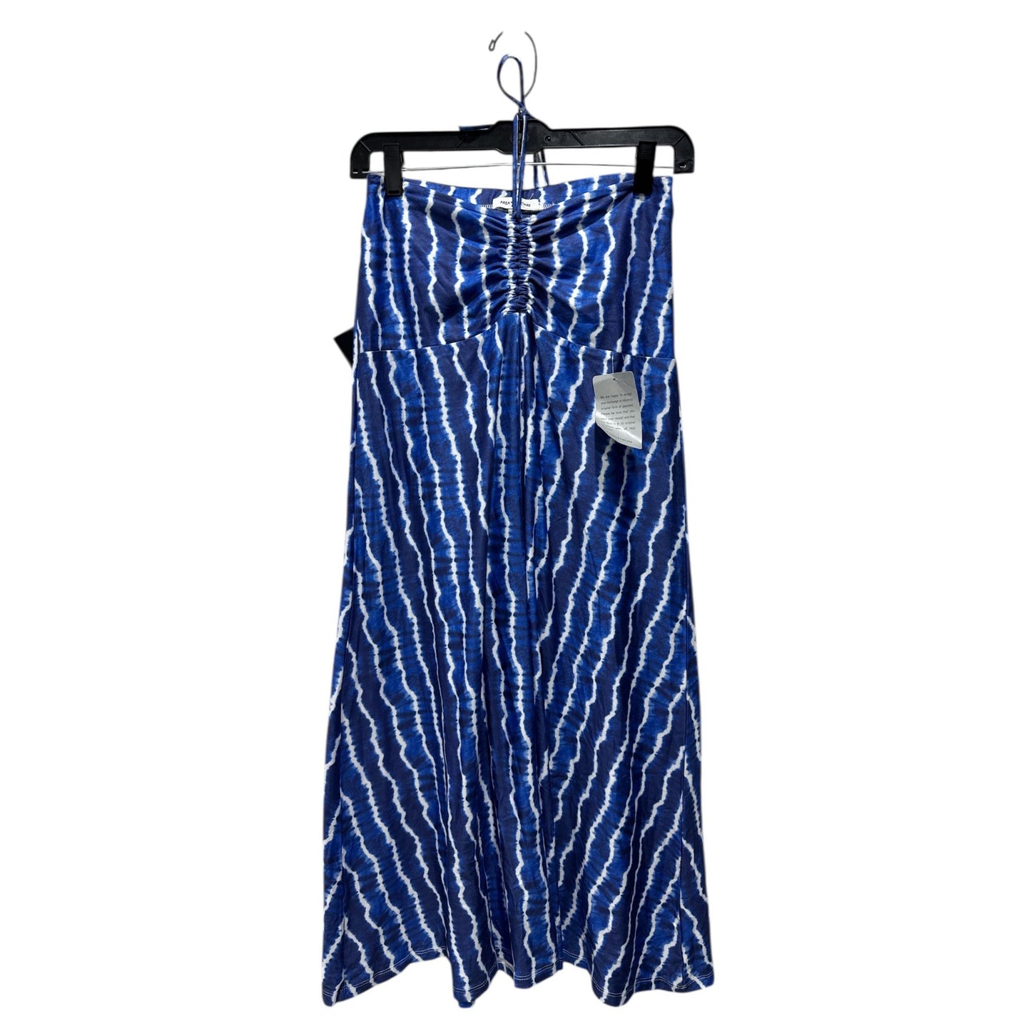 Area Stars Tie-Dye Blue & White Halter Maxi Dress Ruched Front Size S
