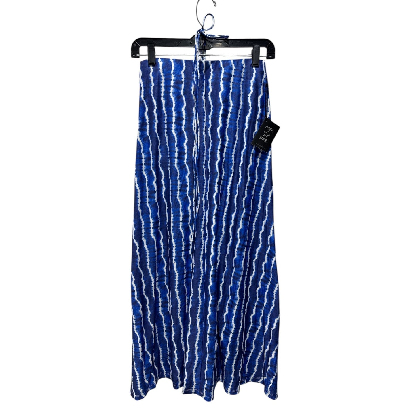 Area Stars Tie-Dye Blue & White Halter Maxi Dress Ruched Front Size S