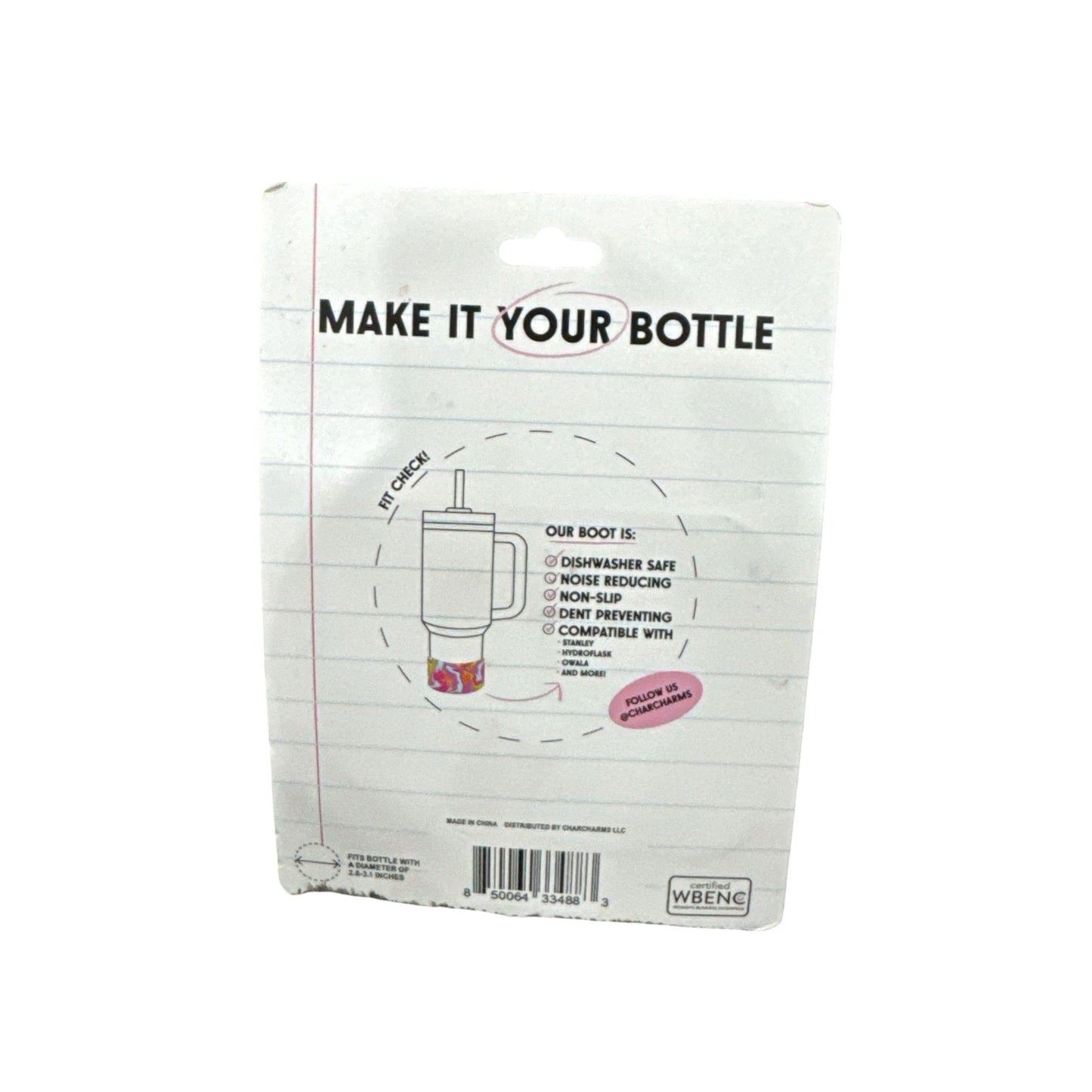 CharCharms Water Bottle Boot Silicone Pink Swirl 2.8-3.1 Inch Diameter Dishwasher Safe