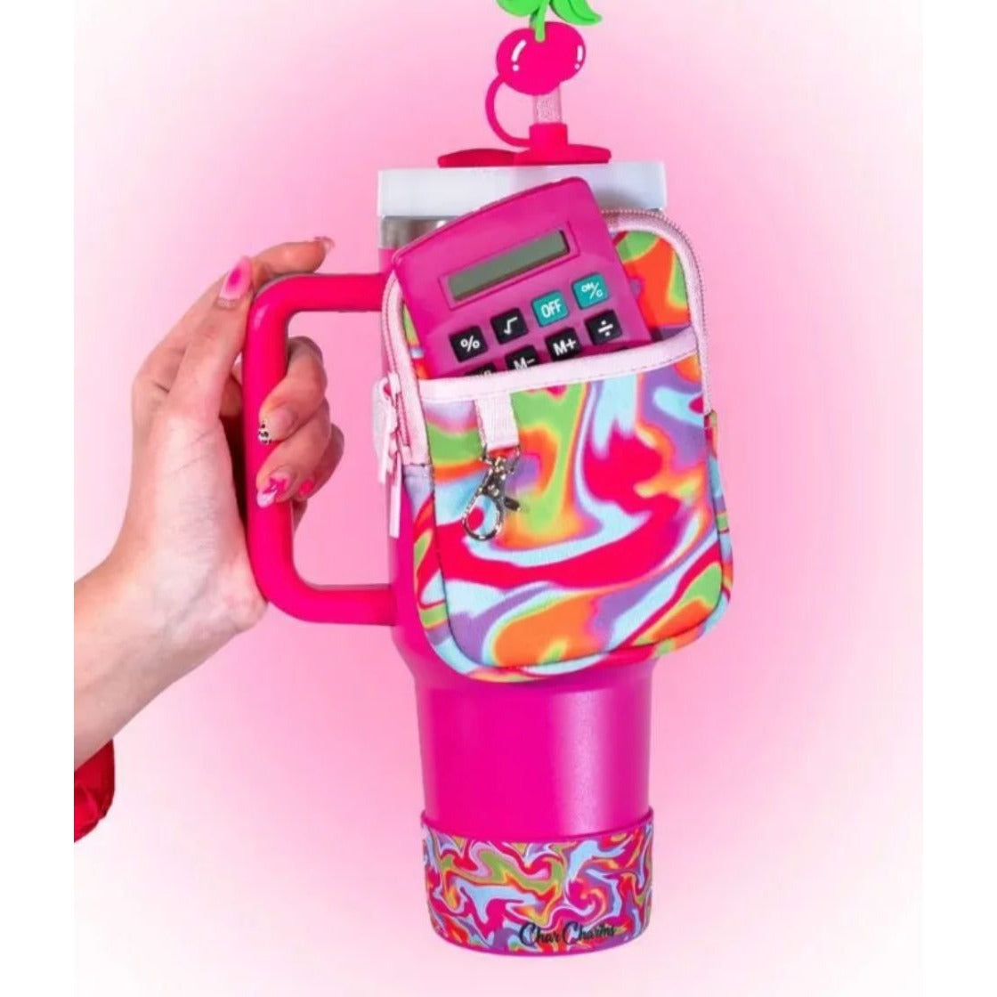 CharCharms Water Bottle Boot Silicone Pink Swirl 2.8-3.1 Inch Diameter Dishwasher Safe