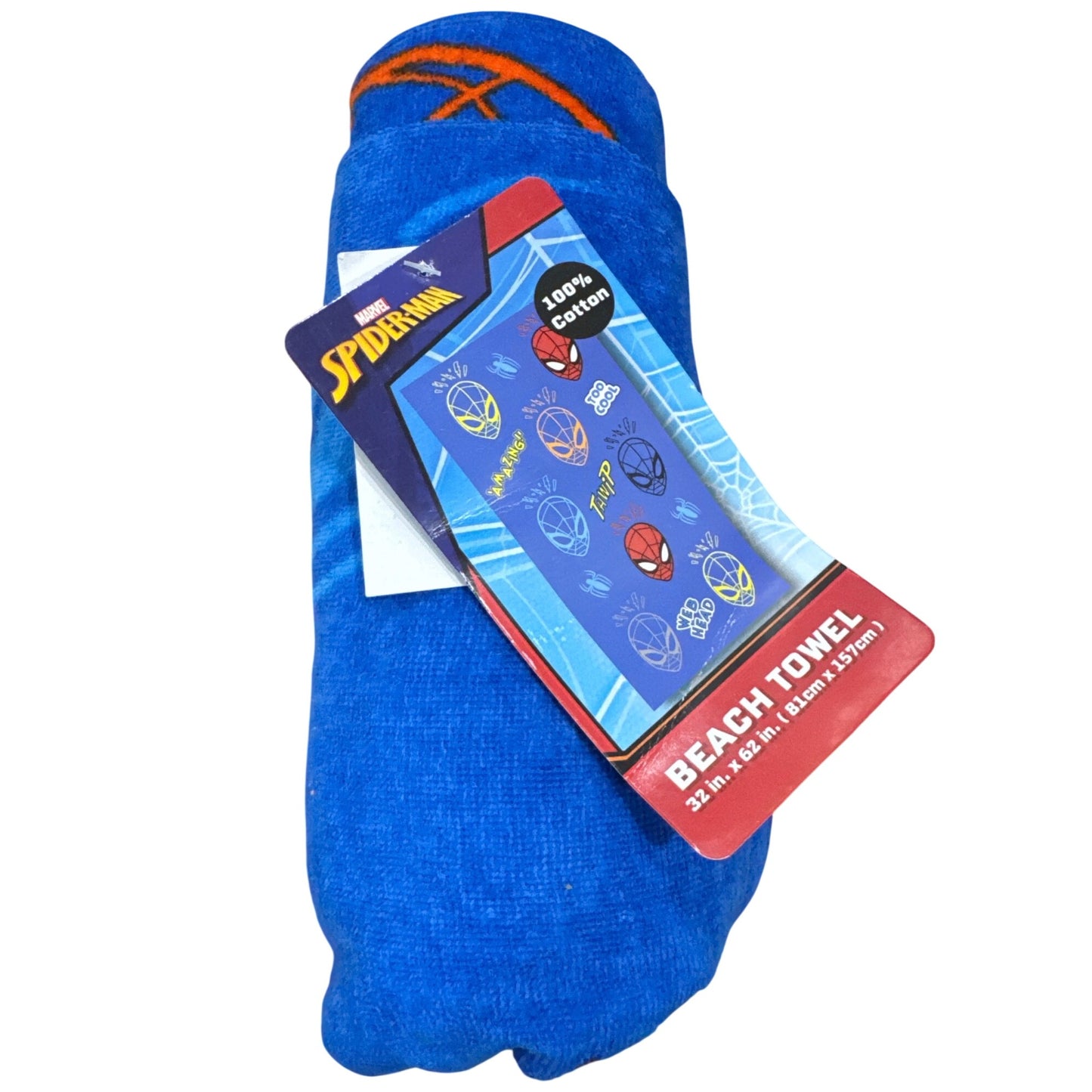 Marvel Spiderman Beach Towel 32"x62" Blue 100% Cotton