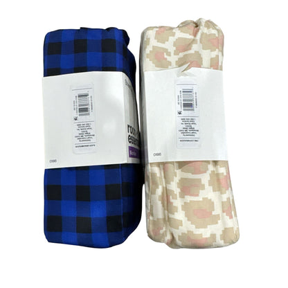 Room Essentials Queen Microfiber Sheet Set 2-Pack - Blue Buffalo Plaid & Neutral Geometric Prints